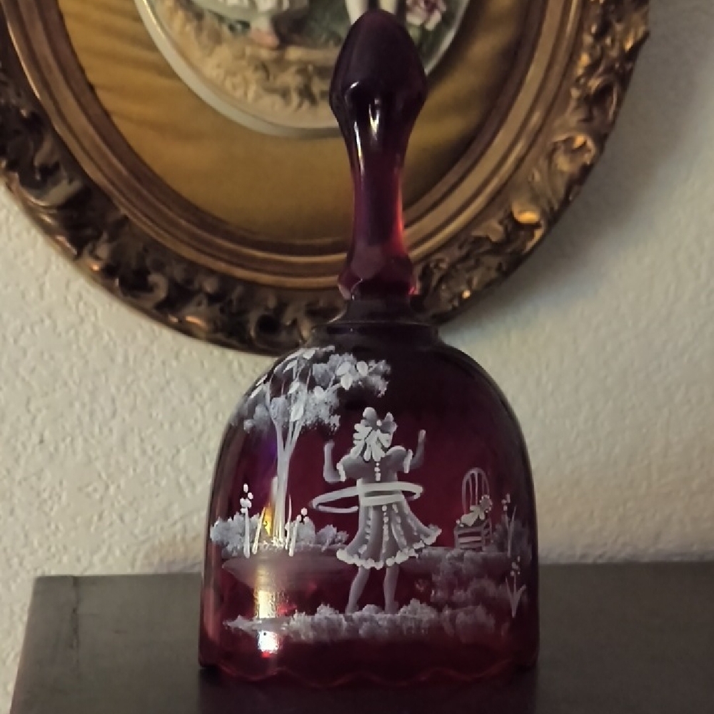 Fenton Ruby Bell with Etched Design